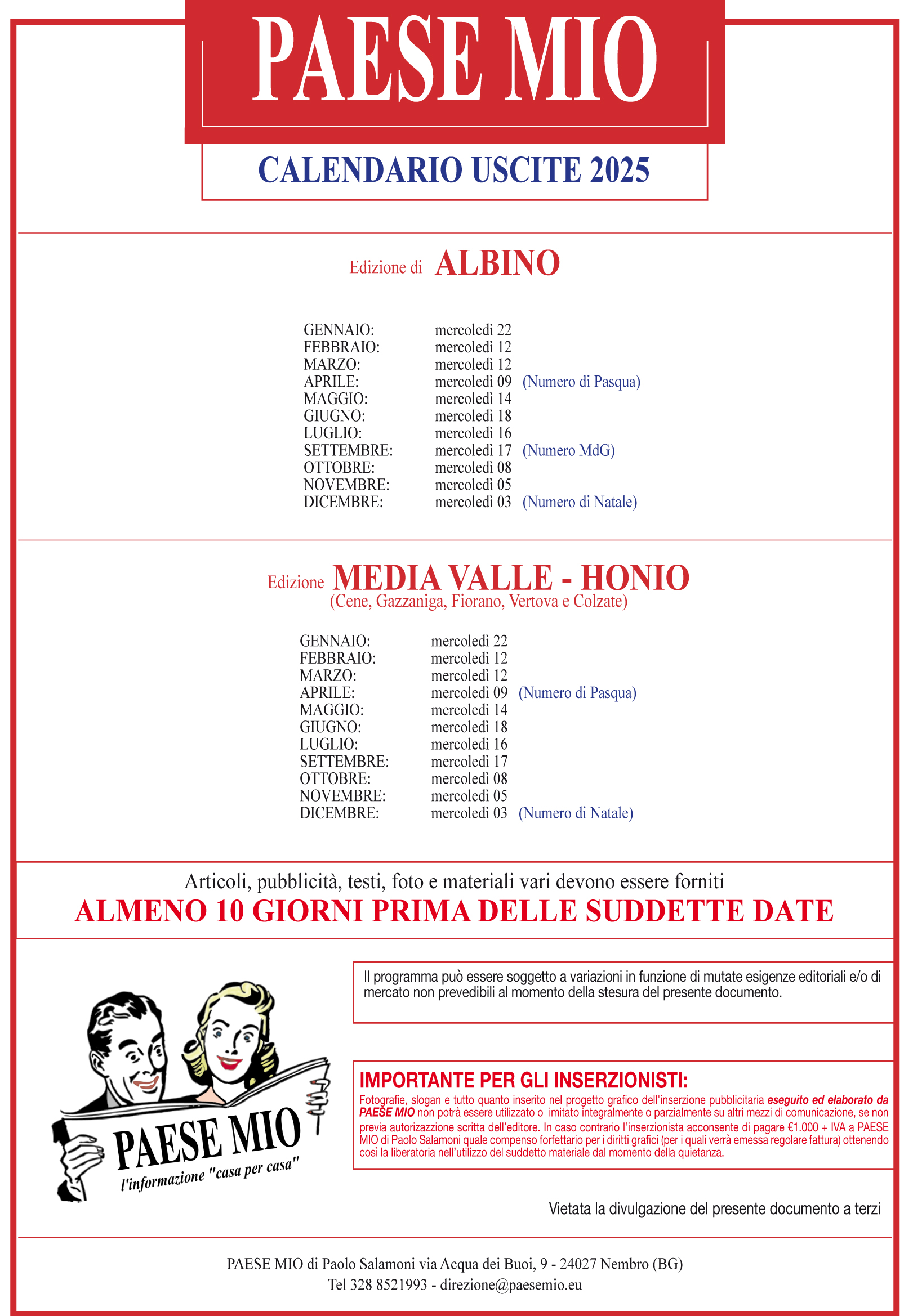 Calendario uscite